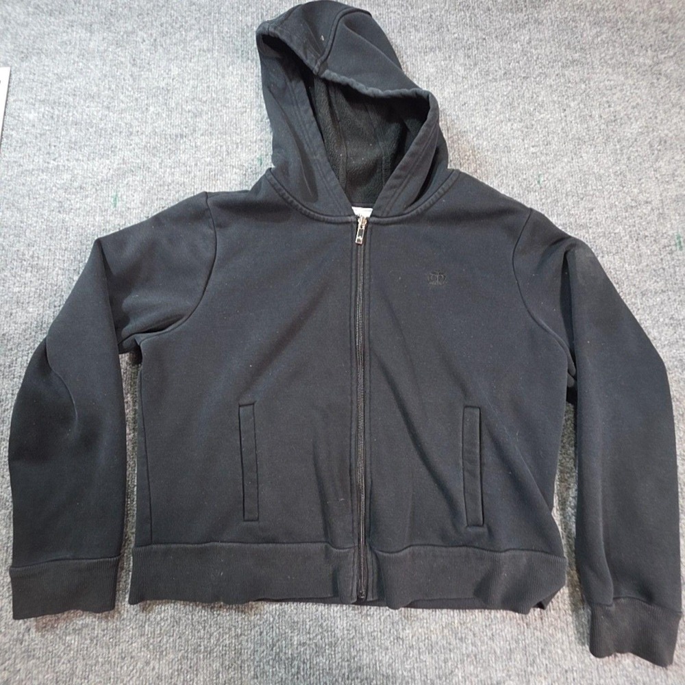 Juicy Couture Hoodie Womens Large Black Fleece Full Zip Pockets Casual Jacket